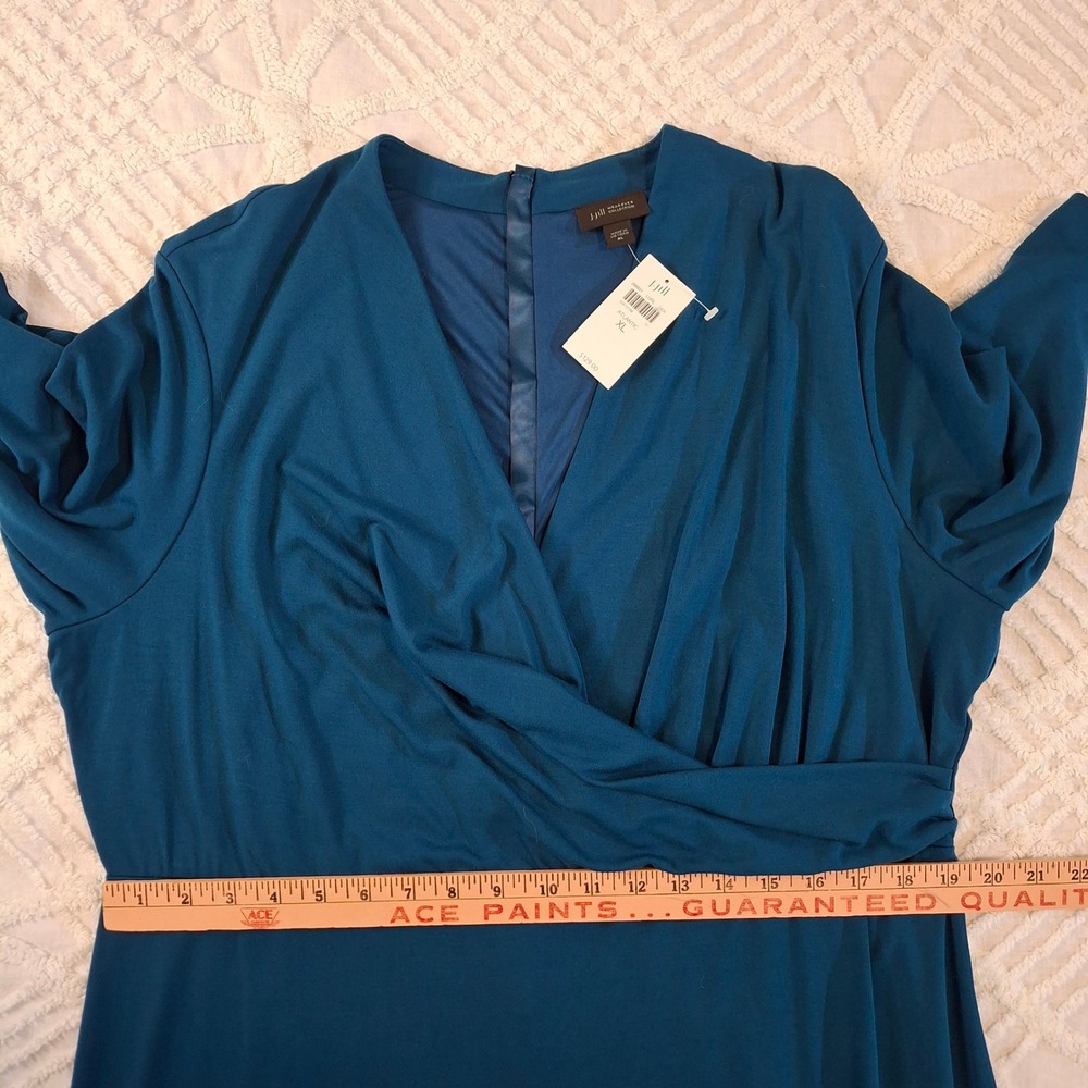 J. Jill Wearever XL Teal Blue Faux Wrap V-Neck Midi Dress Travel Stretch NWT - Picture 5 of 10